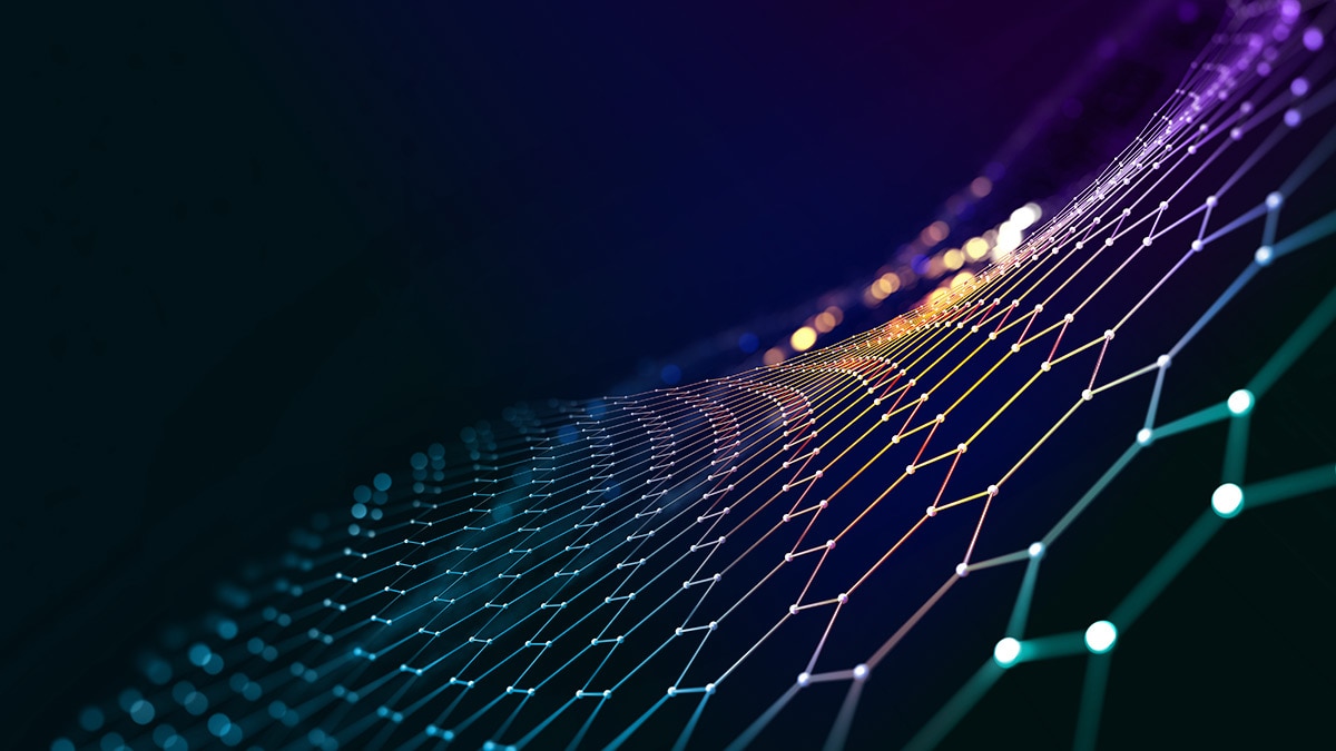 Cyber big data flow. Blockchain data fields. Network line connect stream