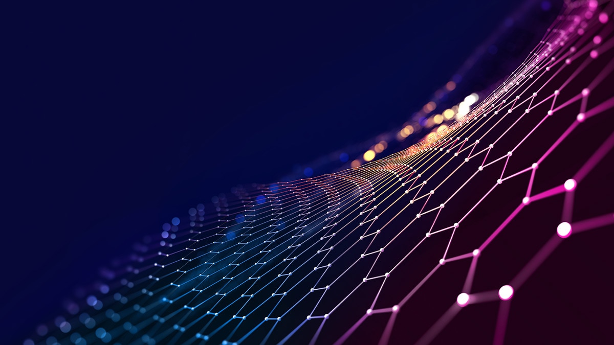 Cyber big data flow. Blockchain data fields. Network line connect stream
