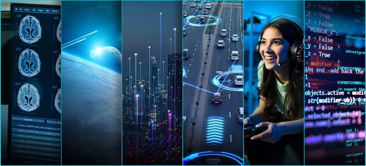 Composite of images depicting applications of AI solutions