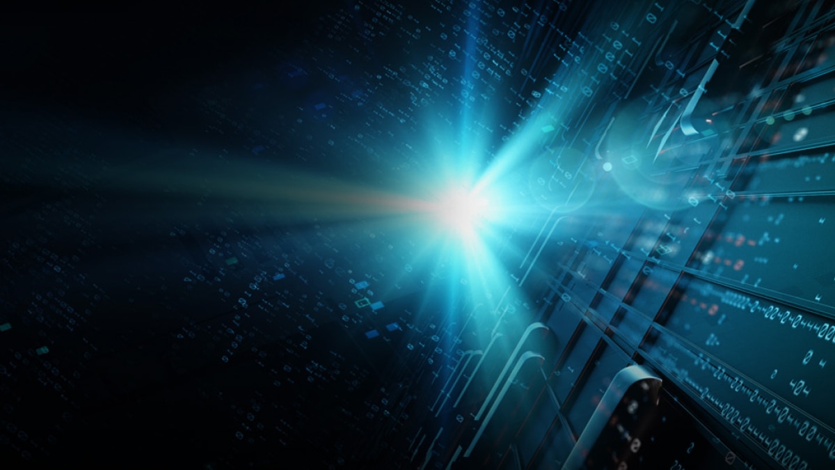 abstract light sine over dark tech background