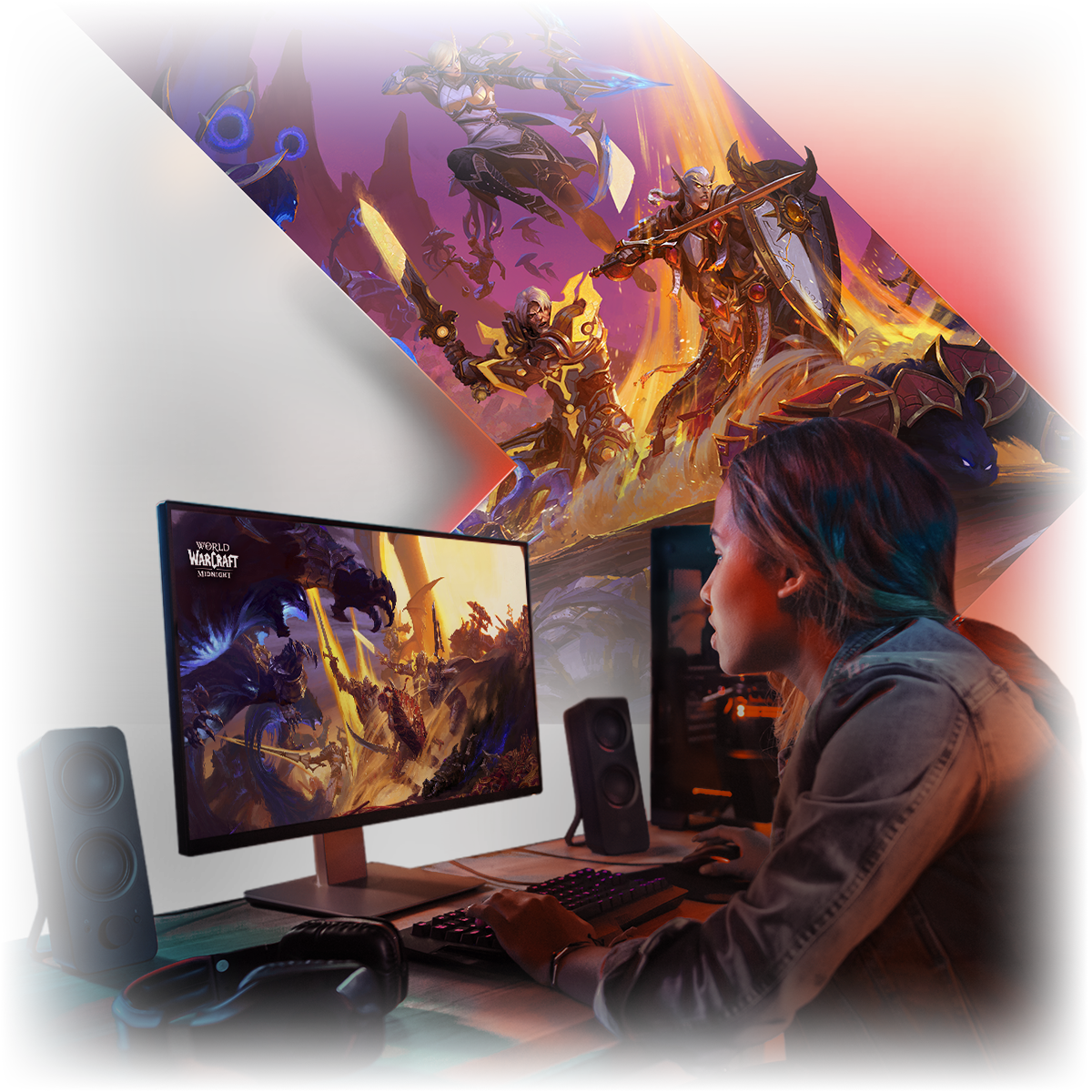female gamer looking at World of Warcraft screen