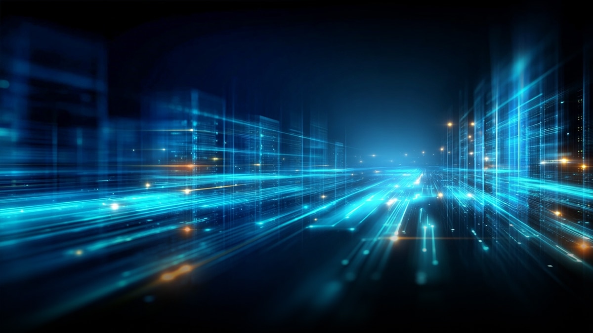 Futuristic data center with glowing lights