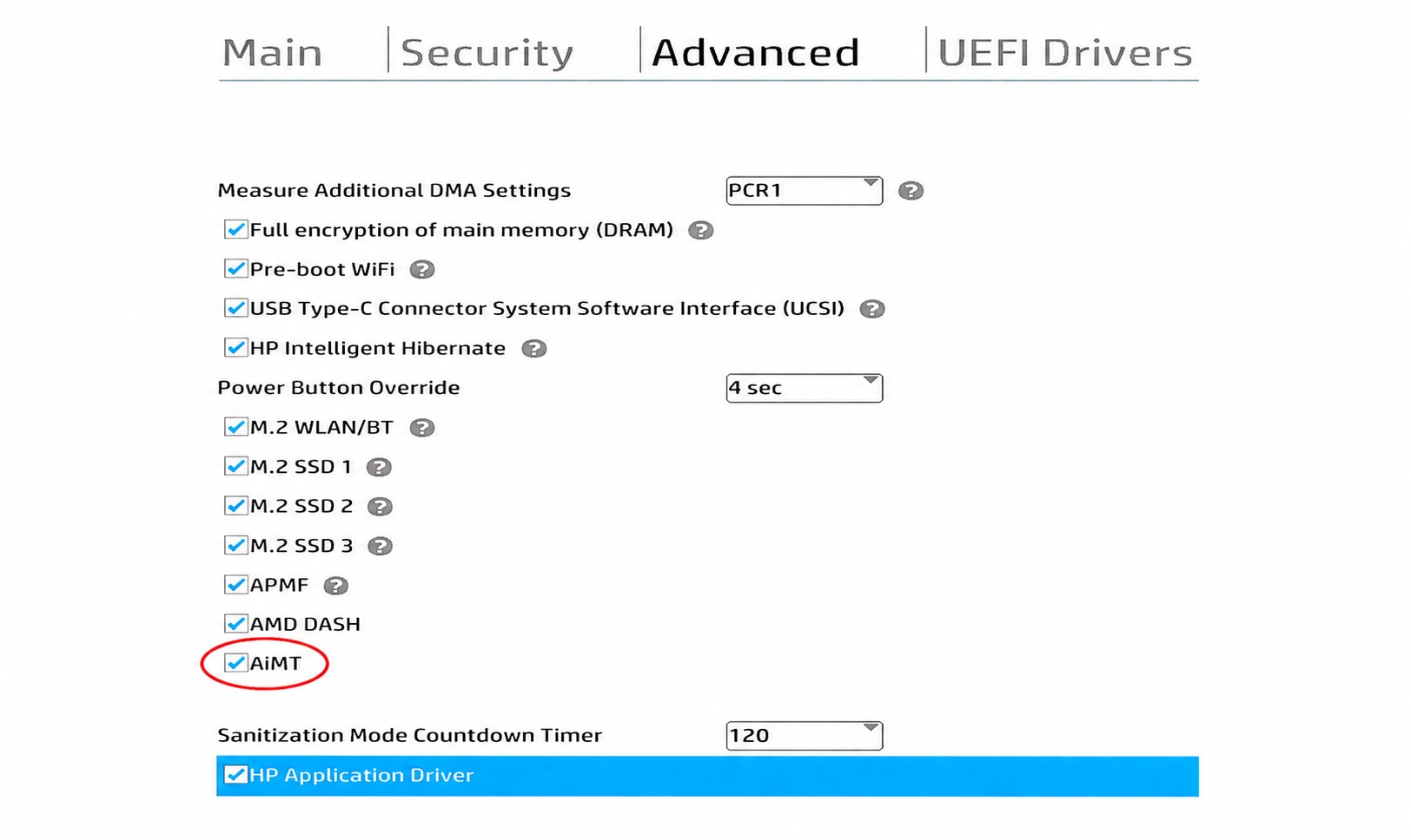 BIOS menu for Manageability