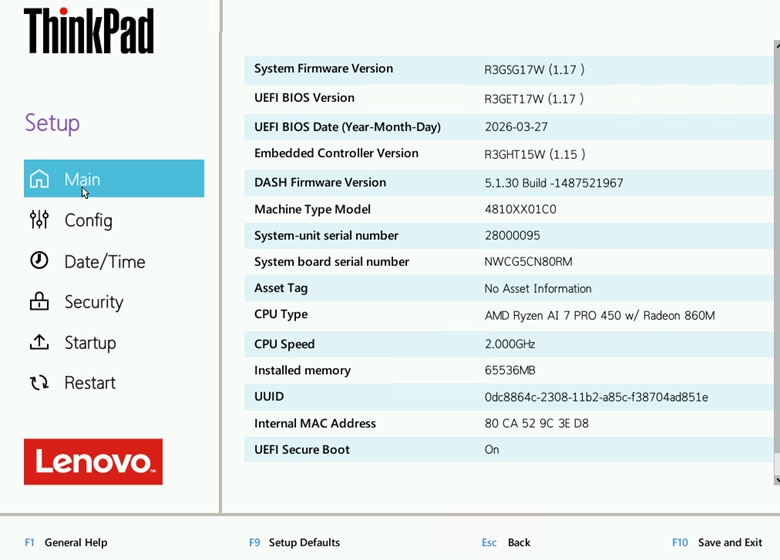 BIOS menu for Manageability