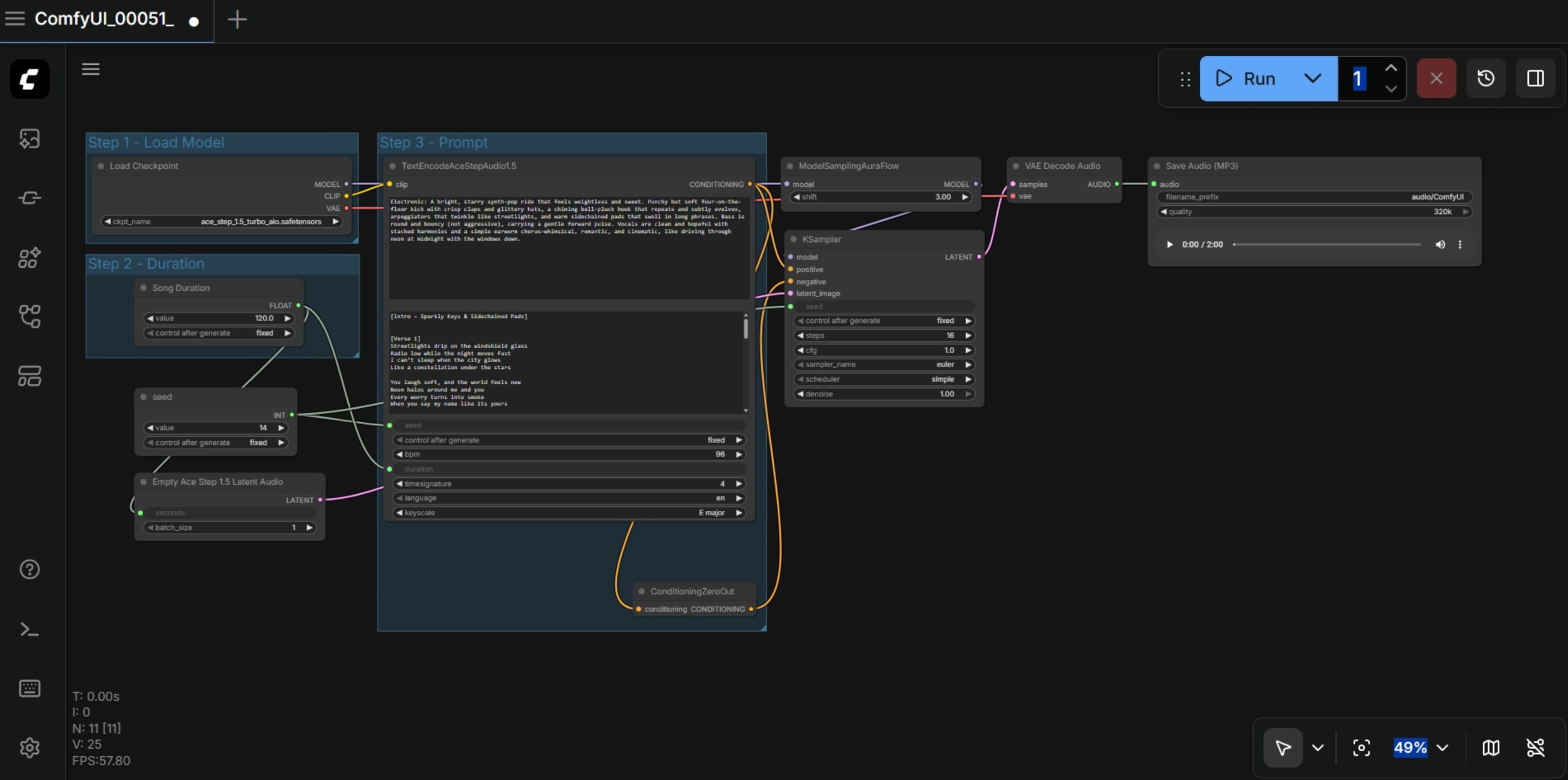 An image showcasing the ComfyUI workflow using ACE Step 1.5