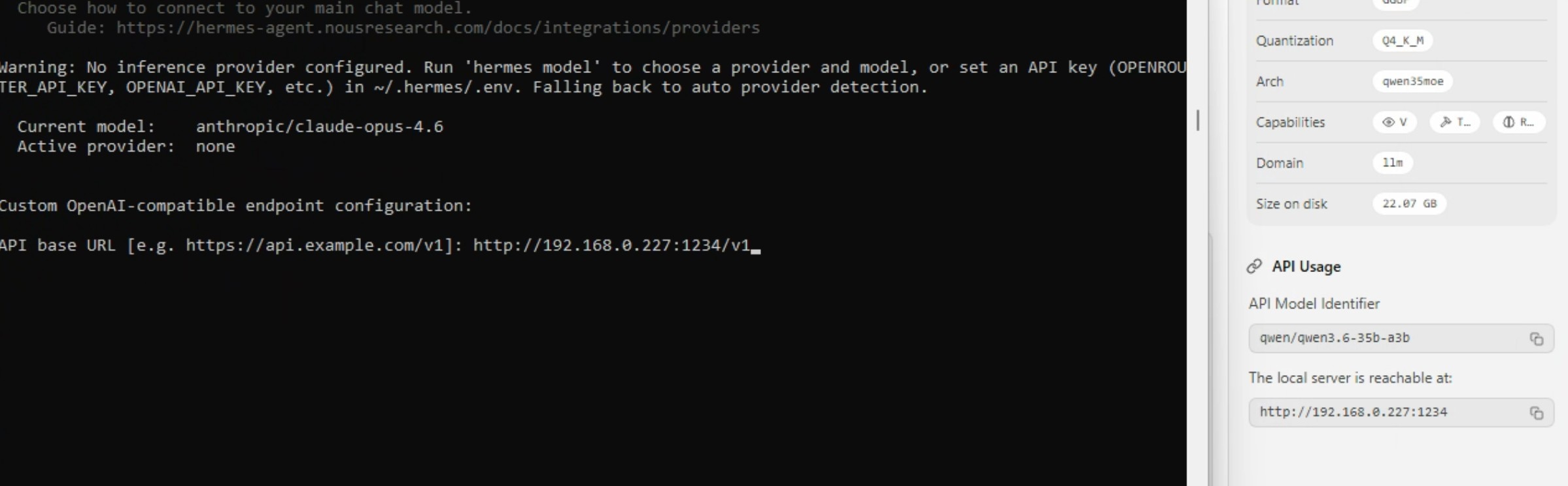 Screenshot showing how to setup local model serving over WSL2.