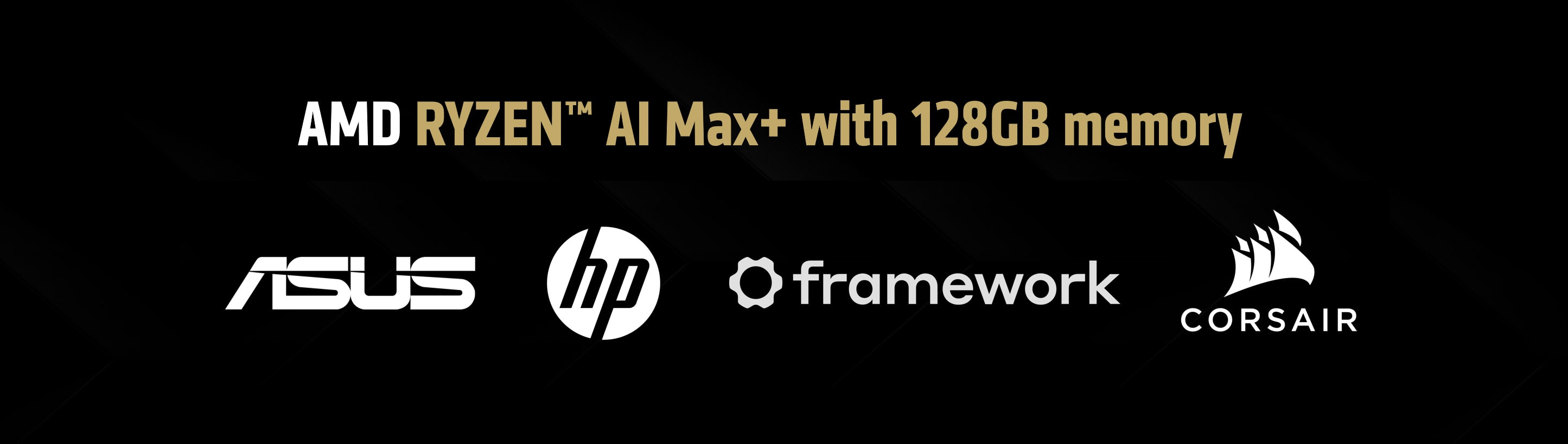 A slide showcasing AMD partners with AMD Ryzen(TM) AI Max+ 128GB products.