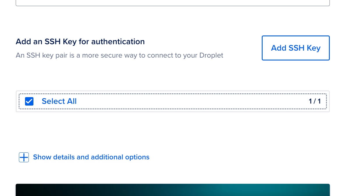SSH key must be added and selected