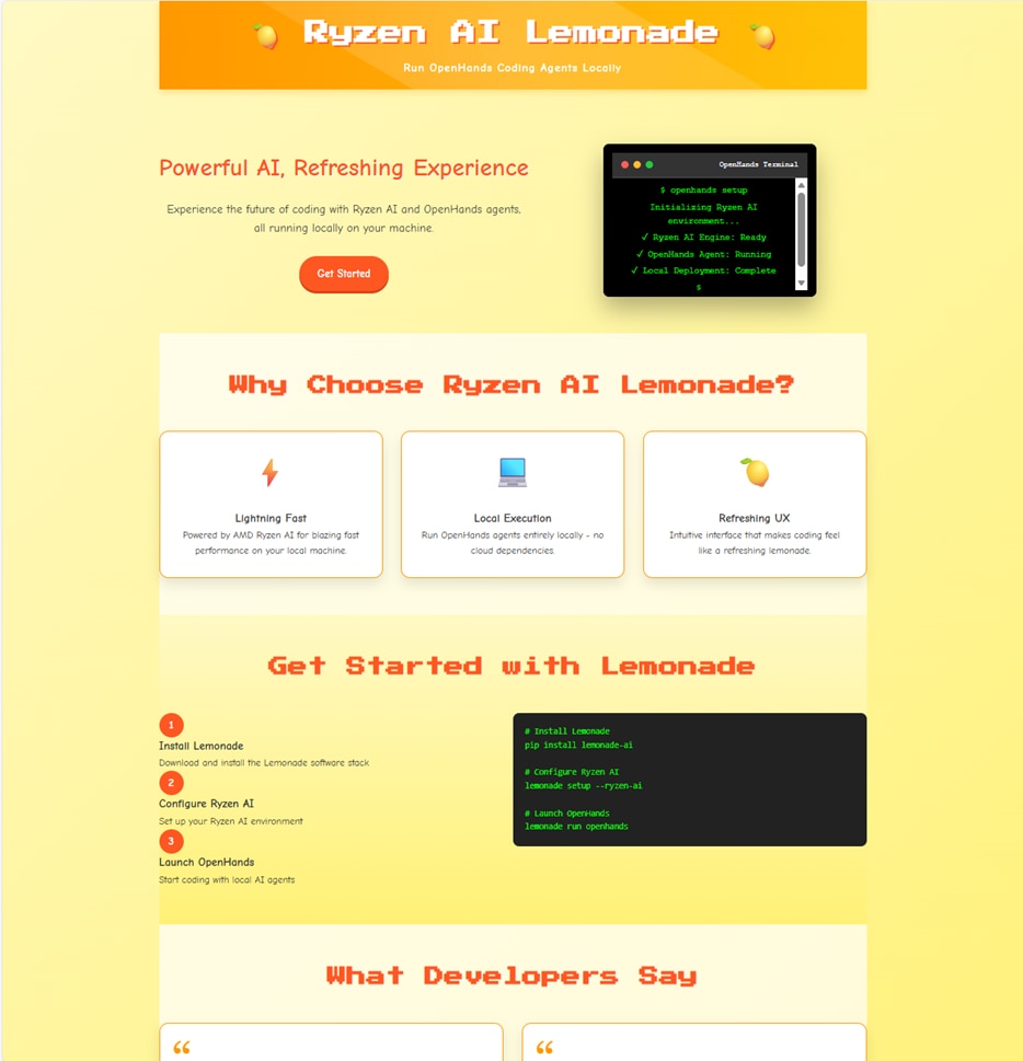 The website generated by the OpenHands agent running Qwen3-Coder-30B-A3B-Instruct-GGUF via Lemonade on a Ryzen™ AI PC. 
