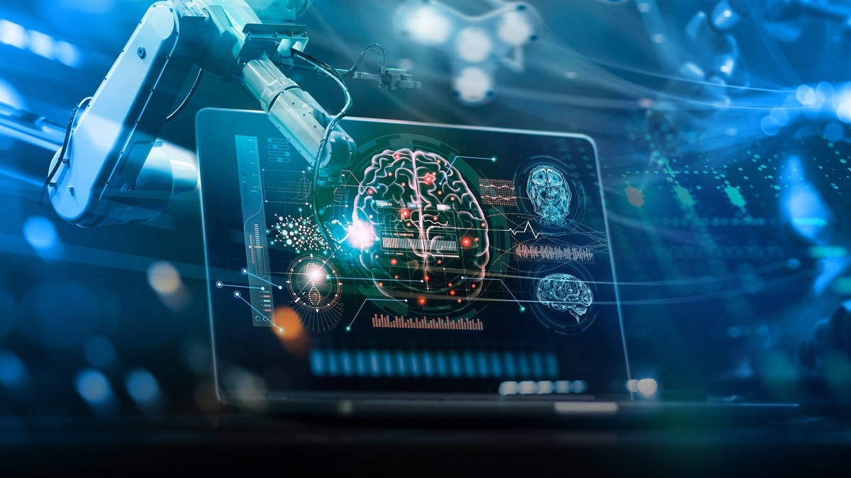 Abstract background with monitor and brain x-ray