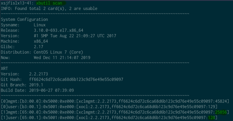 Fig 4 Xbutil Scan to Access Xclmgmt and Xocl Addresses