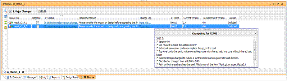 Figure 2 : A snapshot of the upgrade feature in Vivado.