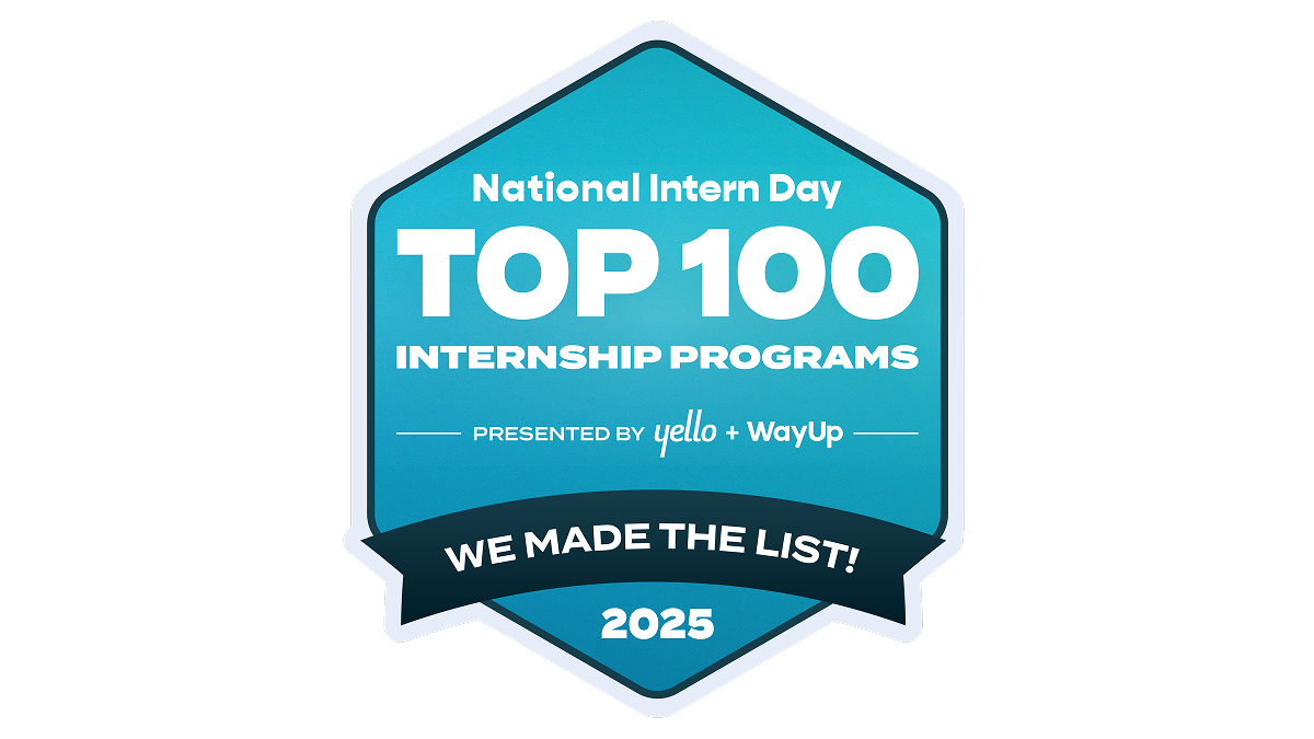 National Intern Day 2025 Top 100 Internship Programs badge presented by Yello and WayUp.