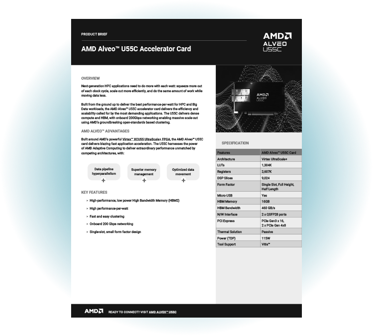 AMD Alveo U55C Accelerator Card Product Brief