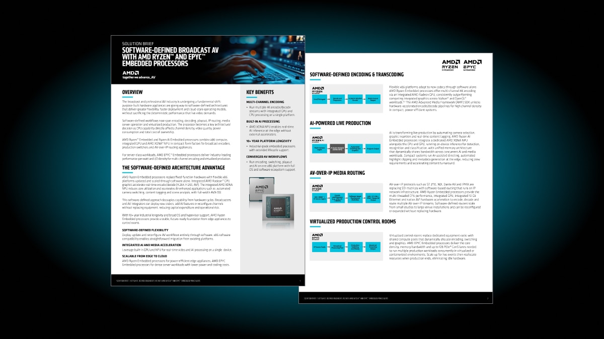 Software-Defined Broadcast Av with AMD Ryzen™ And EPYC™ Embedded Processors