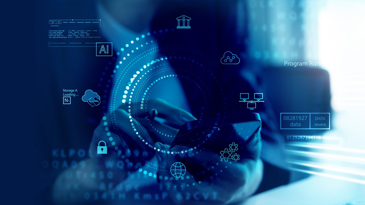 Digital technology, data processing and cloud computing concept
