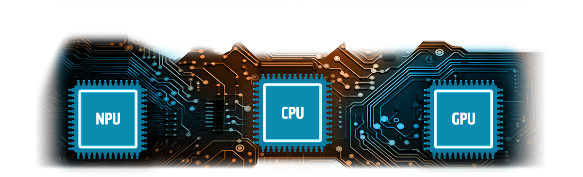 Illustration of NPU, CPU and GPU