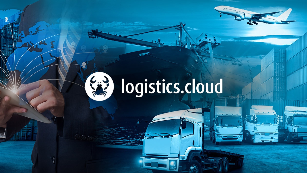 Manufacturing and Logistics: Lobster Logistics Cloud Image showing Lobster Logistics logo in white color with airplane, container ships and trucks in the background