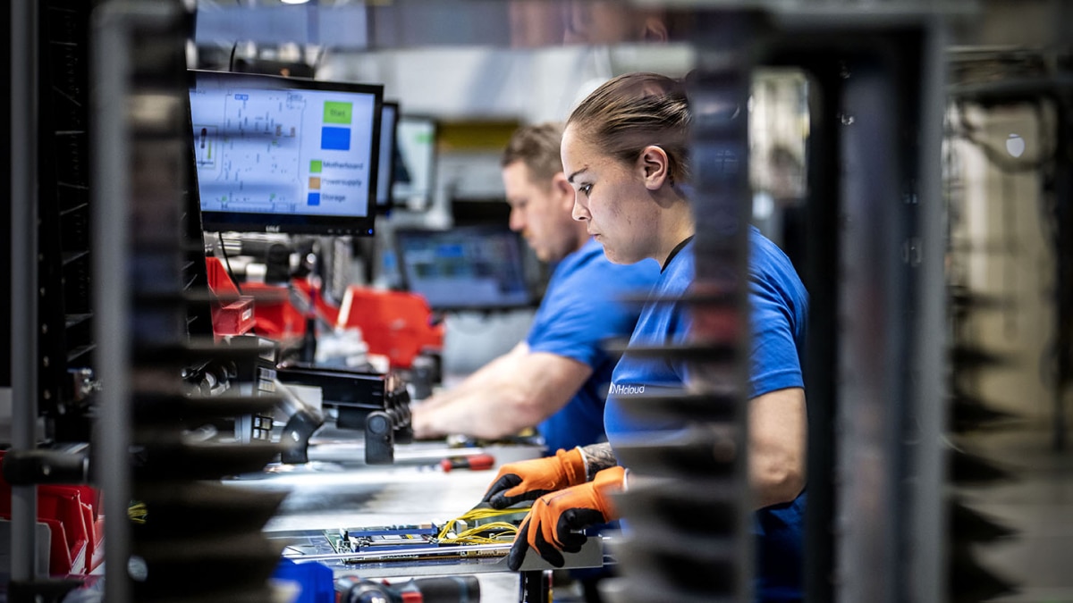 Woman working on OVHcloud server