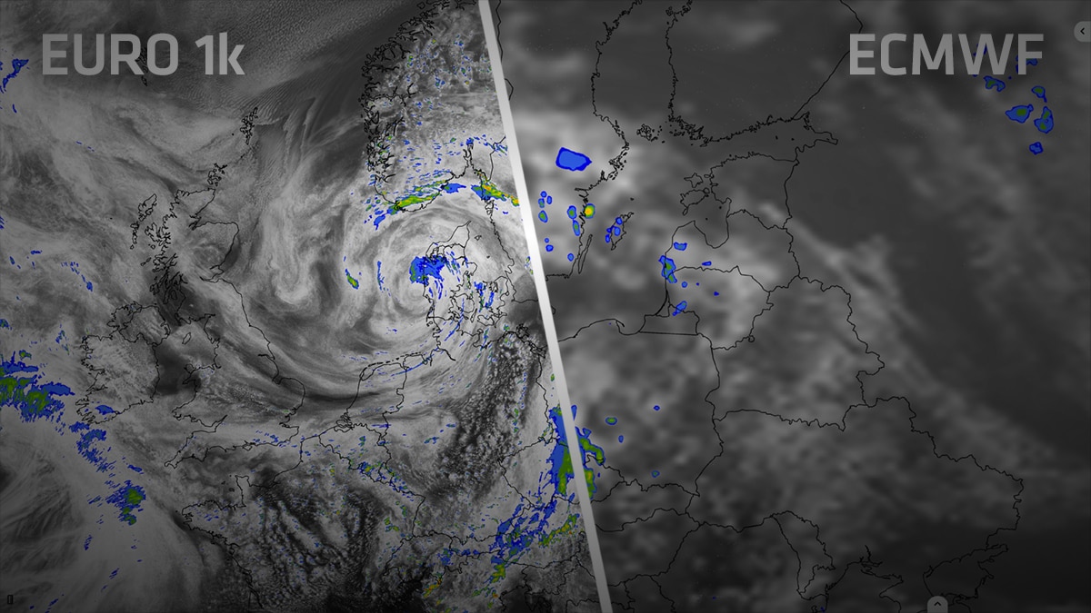 Doplar storm map comparing the Euro 1k and ECMWF