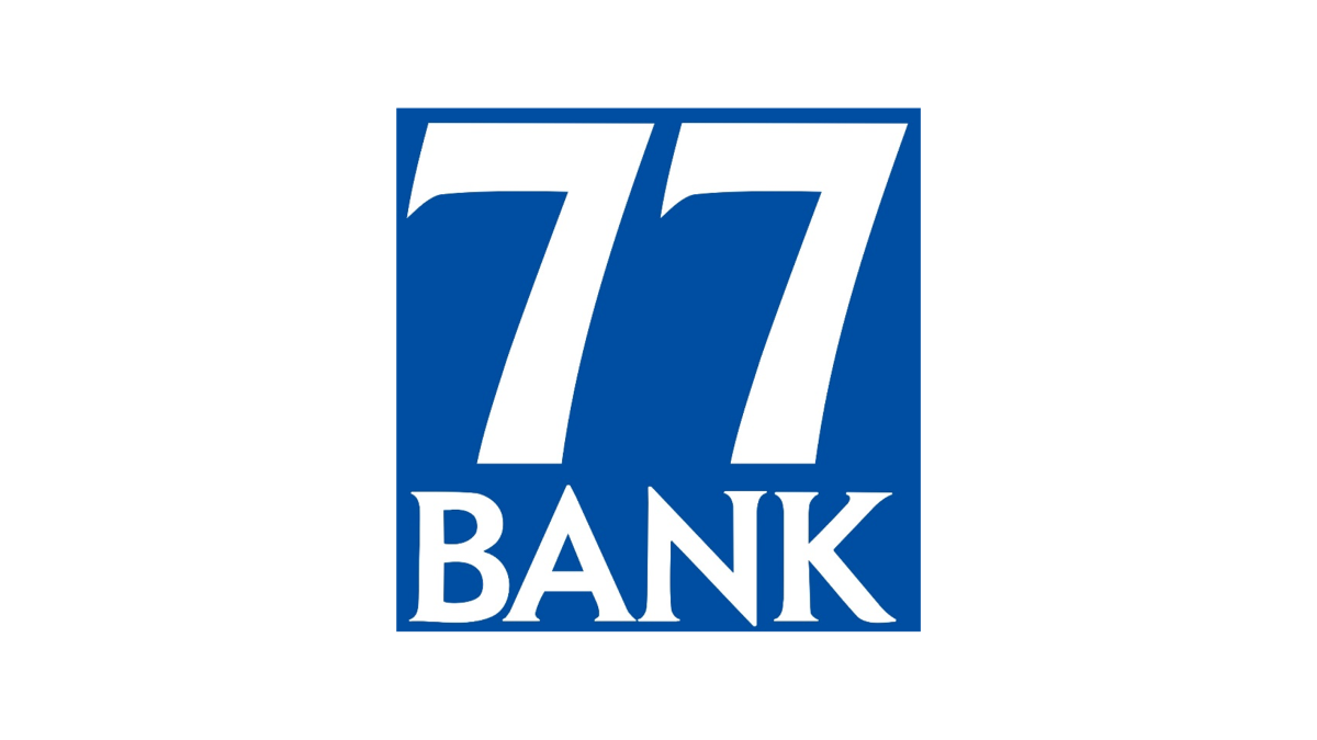 White “77 BANK” logo on a solid blue square background.