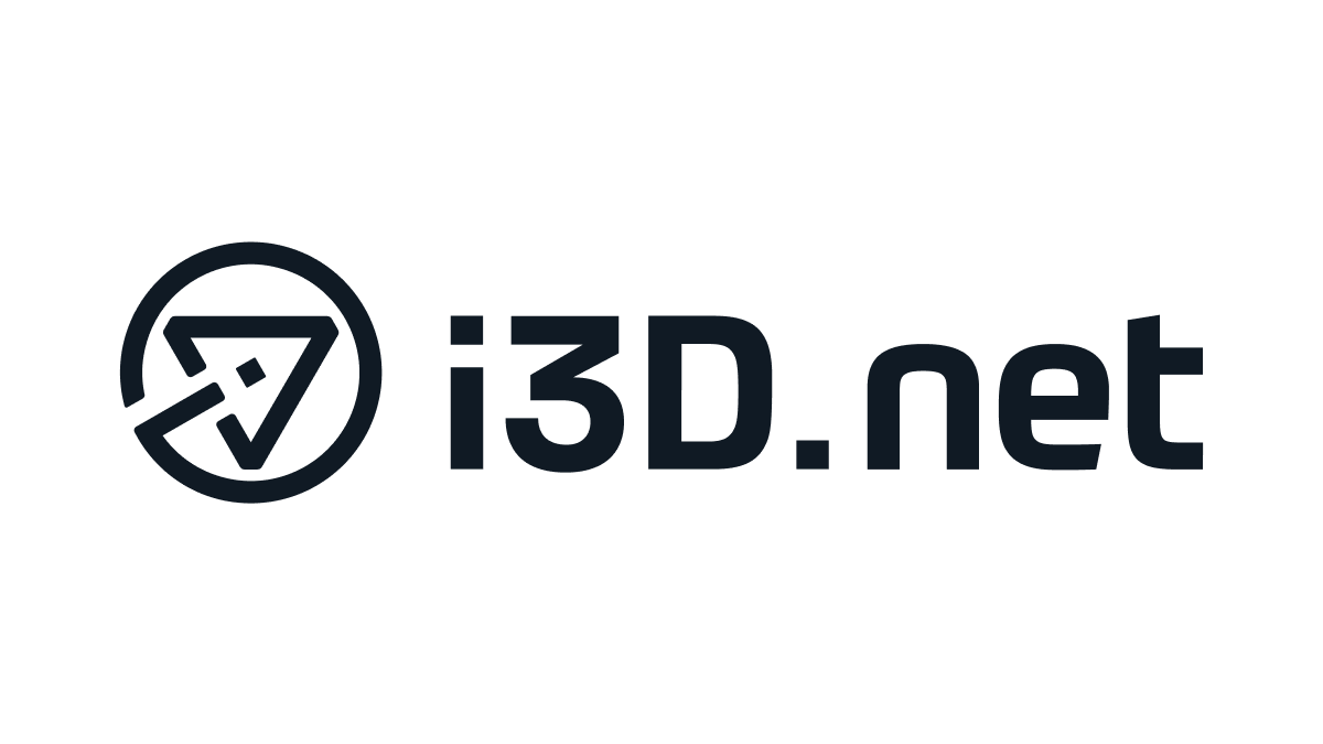 Black i3D.net logo featuring a stylized triangular symbol to the left of the text.