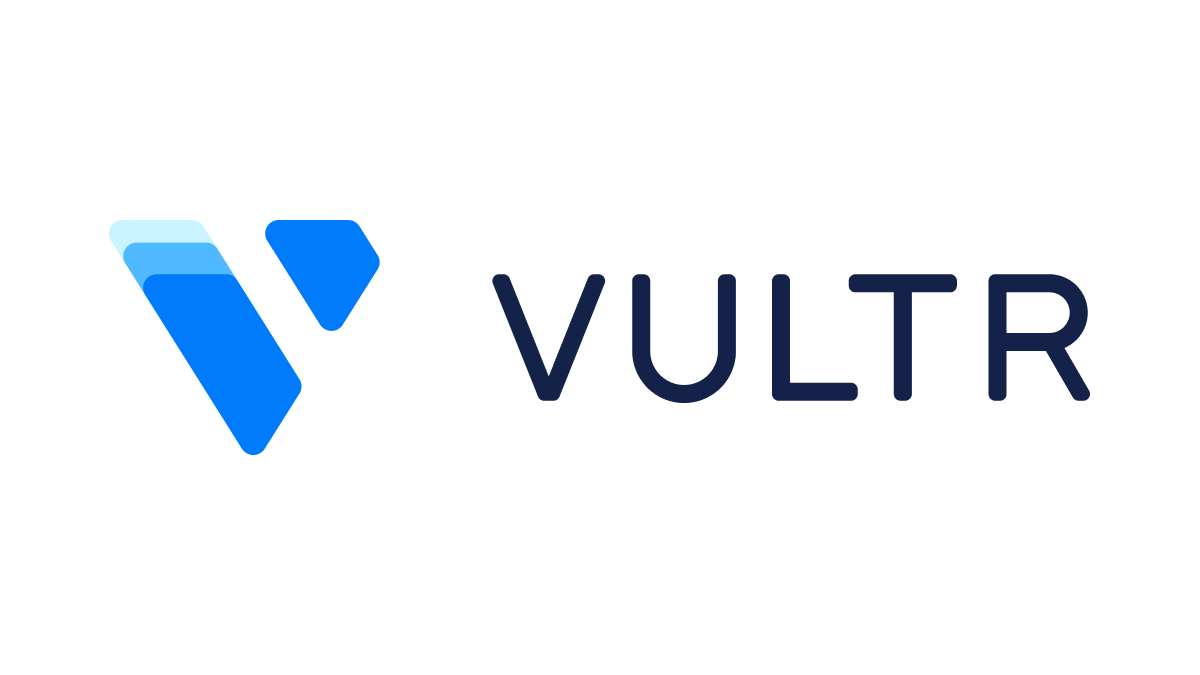 Vultr logo in layered blue tones on a clean white background.