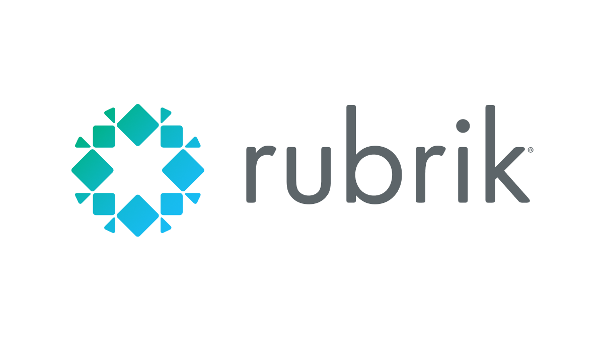 Rubrik logo with teal geometric icon and gray text on a transparent background.