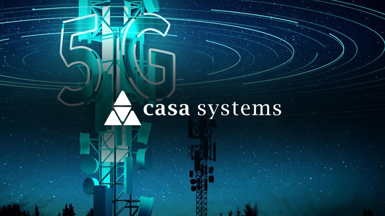 Telecommunications: Casa Systems Image showing Casa Systems logo in white color with 5G tower