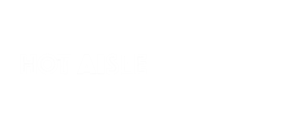 Hot Aisle and Instinct wordmark logos in white on a black background, separated by a vertical divider.