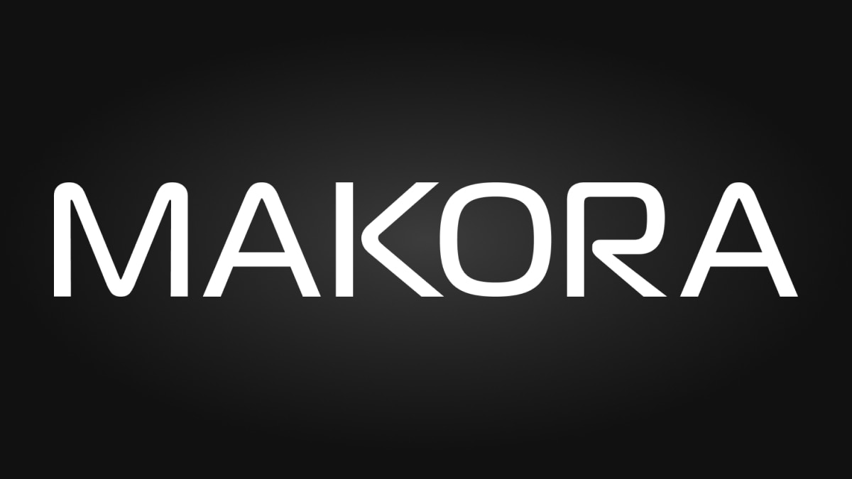 White "MAKORA" wordmark logo centered on a black background.