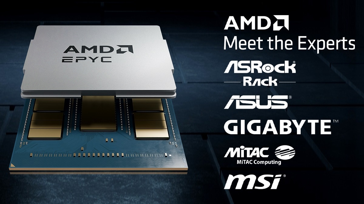 AMD EPYC 9005 Series processor with partner logos, ASRock, Asus, Gigabyte, msi 