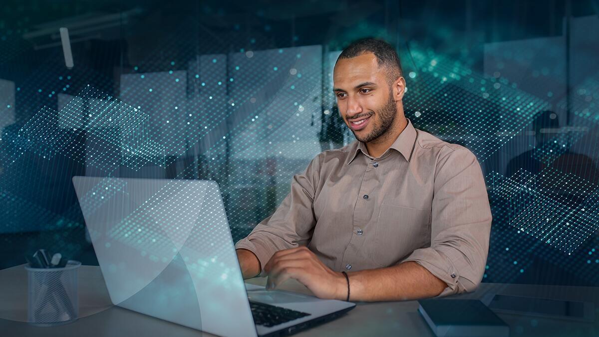 Teal Digital Overlay Developer at Laptop