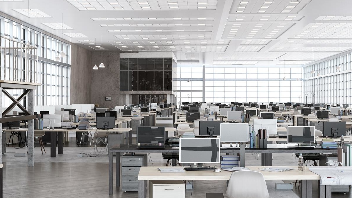 Fully equipped open office space without people 