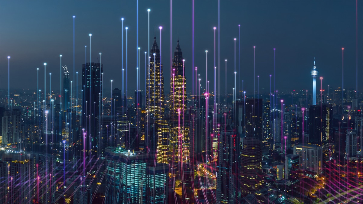 City skyline with abstract lines