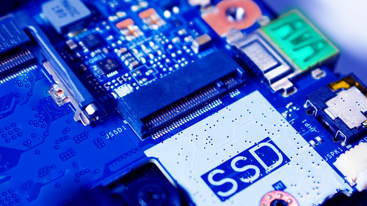 Closeup of ssd storage on the modern PC