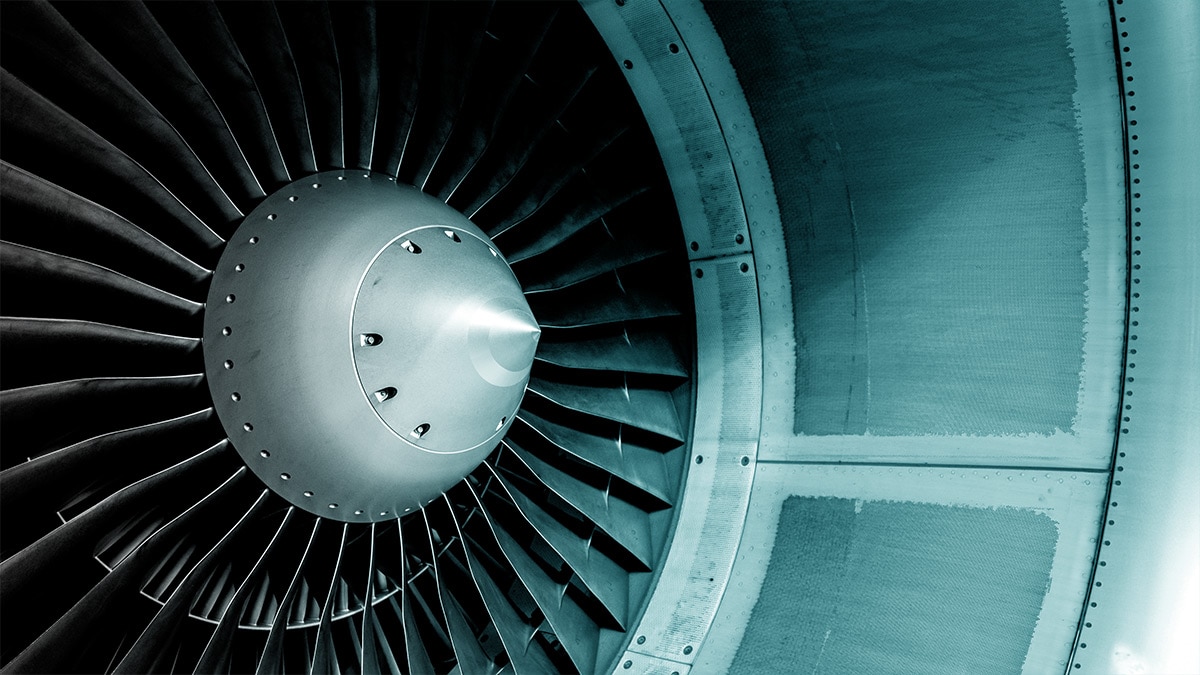 Blades of an aircraft engine close-up