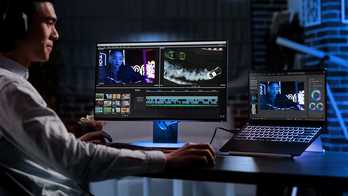 Man doing video editing