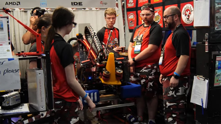 Robotics Team working on a robot