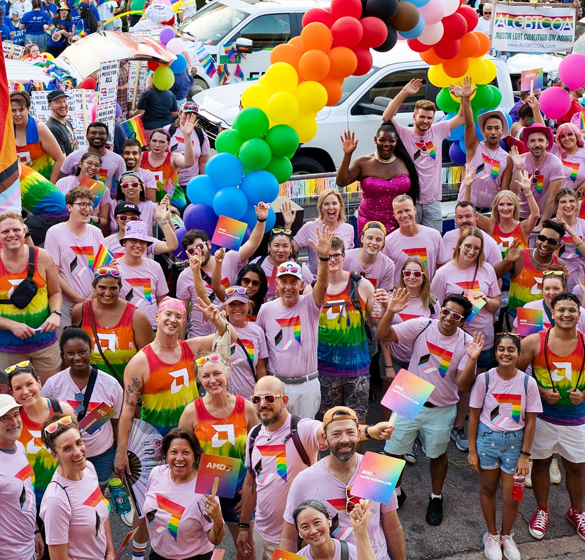 Group shot of people at the Austin Pride Parade