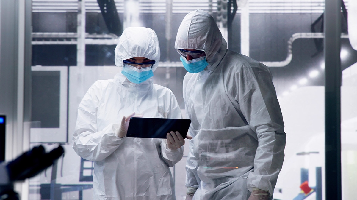 Factory Clean Room Laboratory. Industrial Engineer