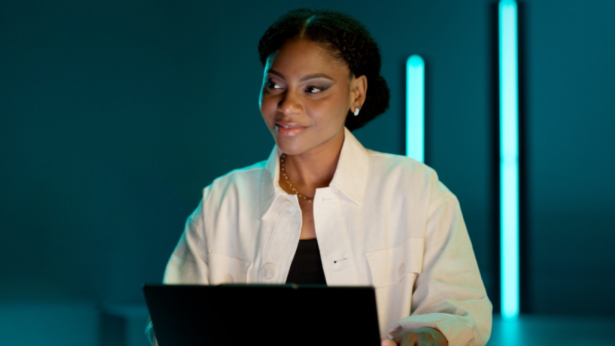 Woman working on a laptop