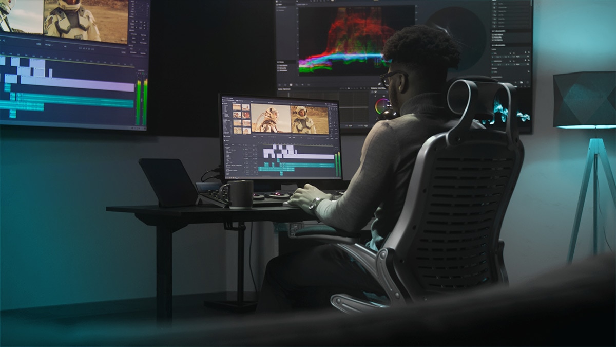 Man doing video editing