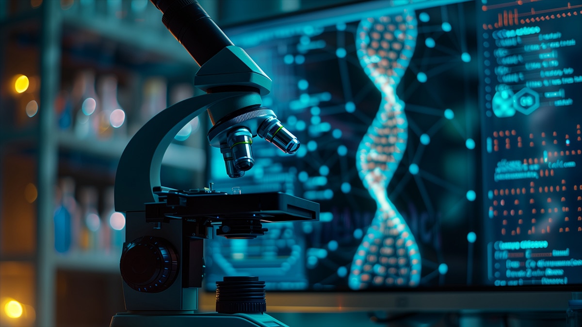 Microscope in front of a monitor