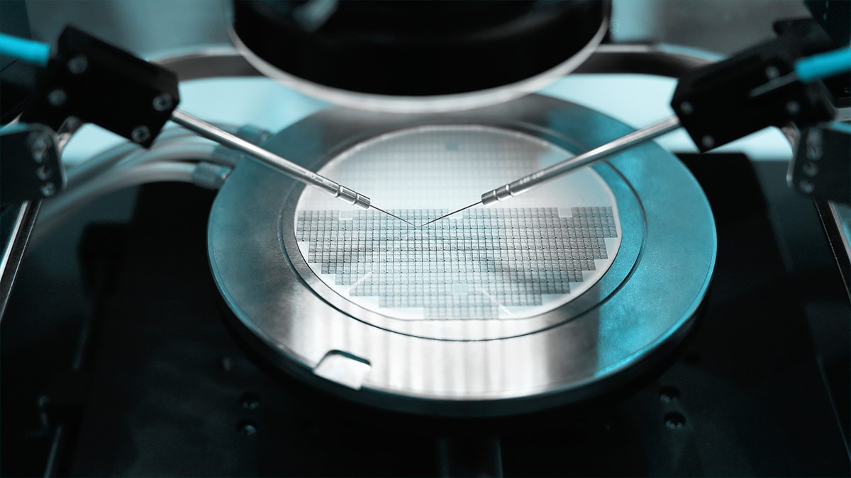 Semiconductor silicon wafer undergoing probe testing