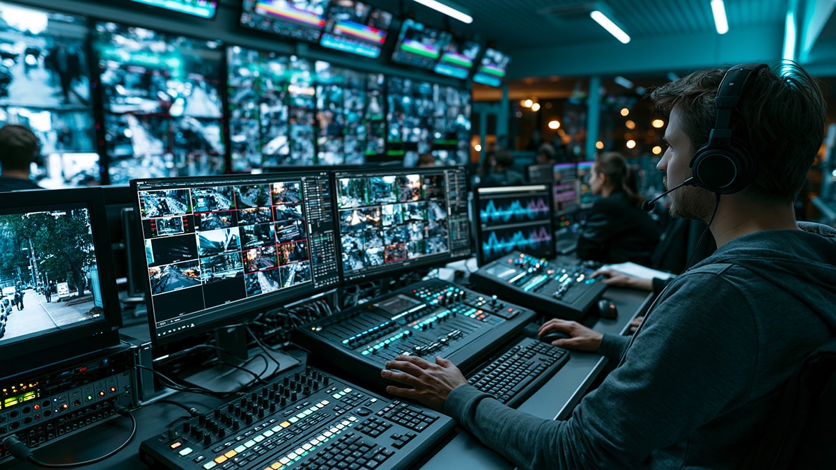 Professional live production control room during a major event
