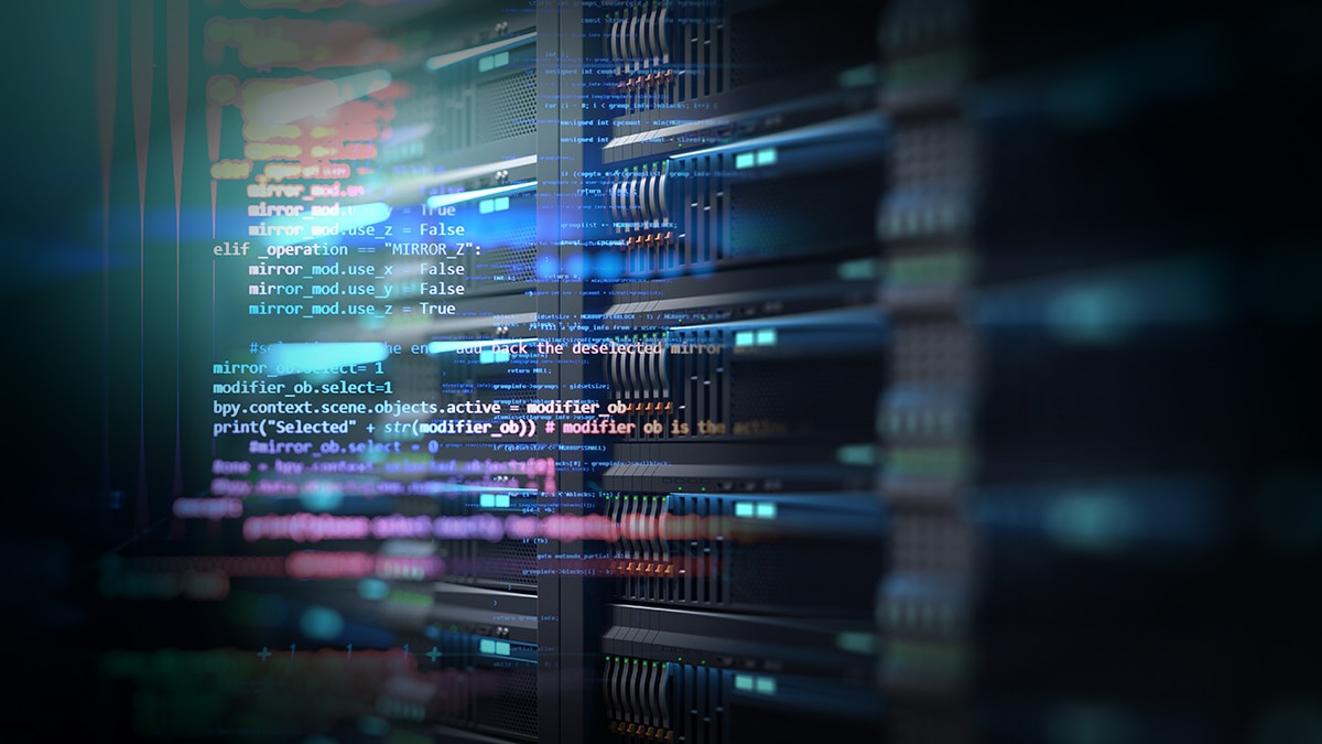 code over data center image with faded edge code over data center image with faded edge