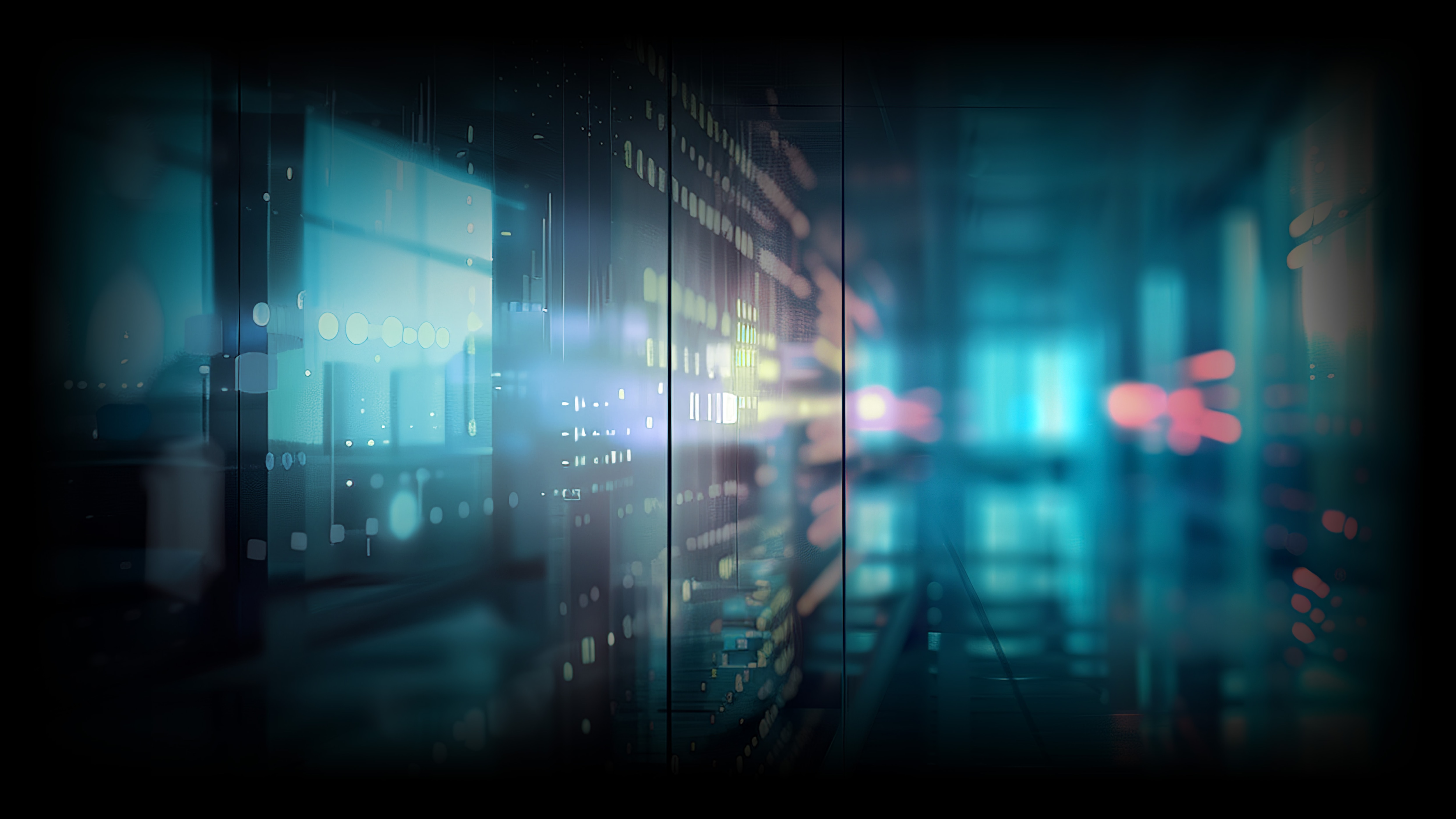 Abstract data center interior with glowing lights