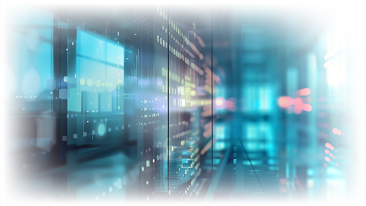 Abstract data center interior with glowing lights Abstract data center interior with glowing lights