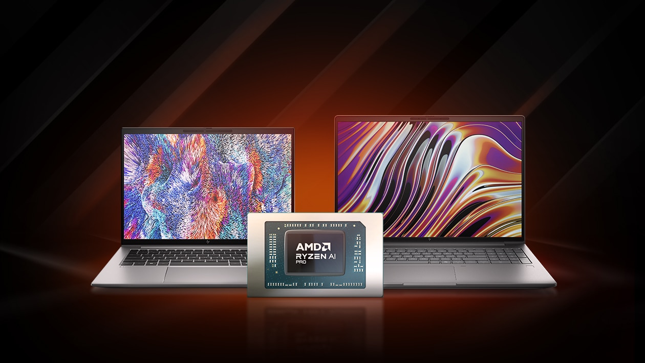 Image with HP laptops and the AMD Ryzen AI PRO chip